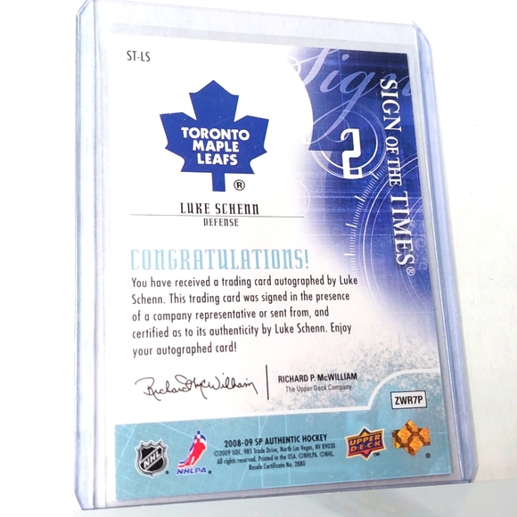 Luke Schenn Upper Deck SP Authentic Sign of the Times Rookie 2008/09 Maple Leafs - Picture 2 of 2